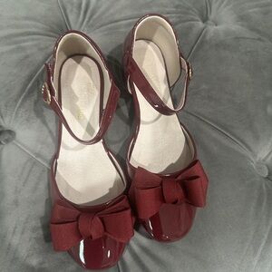 Burgundy Patent Leather Flats with Bow